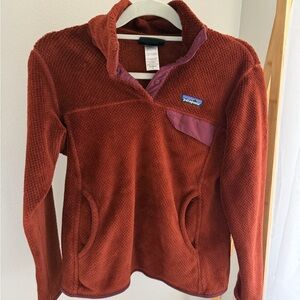 Patagonia Women's Cowl Neck Sweater in Rust and Purple